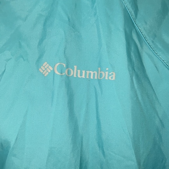 Columbia Aqua Blue Waterproof Lightweight packable hooded zipper rain Jacket L - Picture 4 of 6